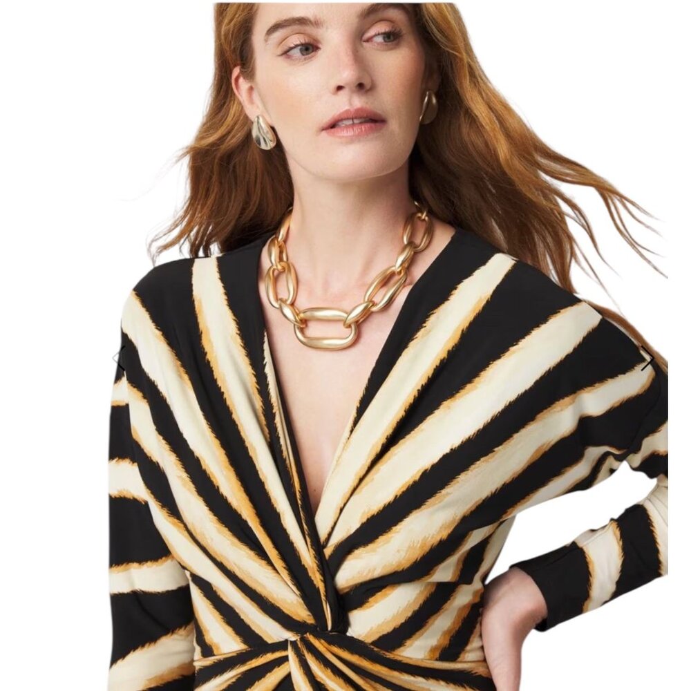 White House Black Market NWT $160 Women's Sunburst Front Twist Midi Dress, LP - Picture 4 of 14